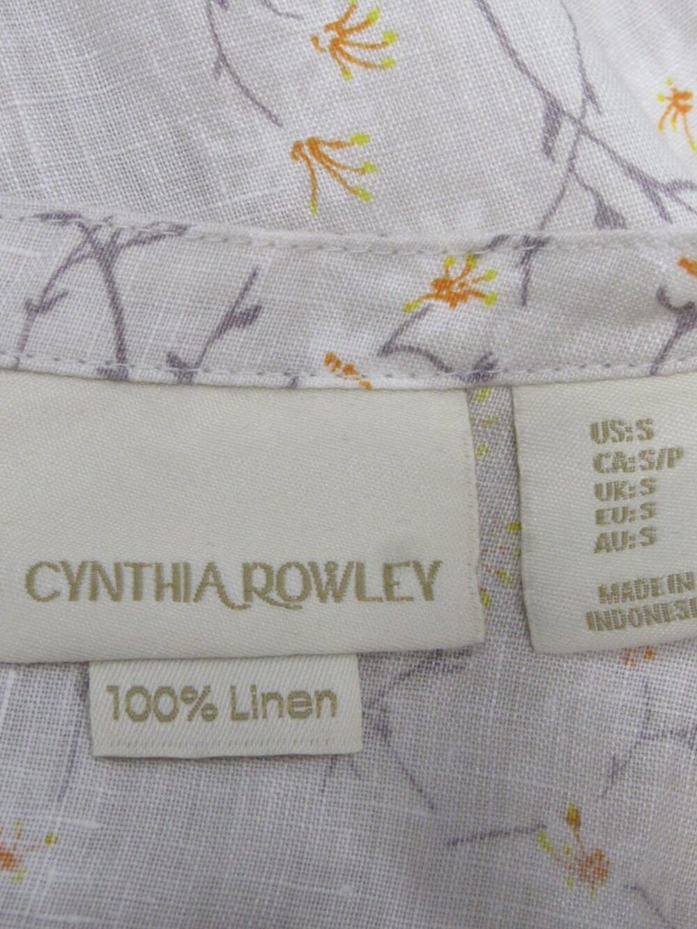 Cynthia Rowley 100% Linen Boxy Button Back Boho Floral Blouse Top Shirt sz Small - Picture 4 of 4